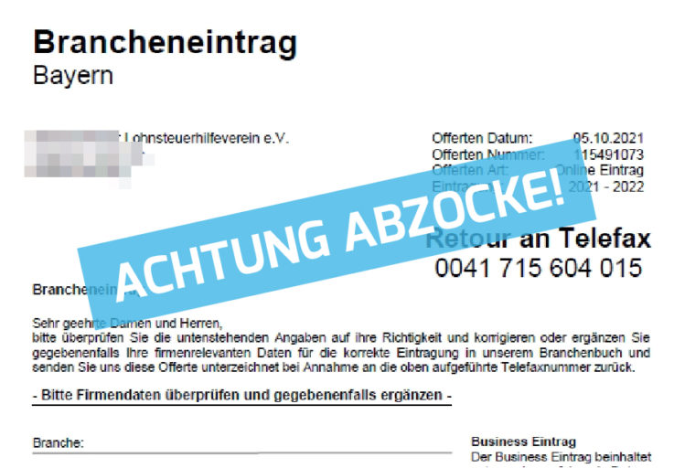 Achtung Branchenbuch-Abzocke – keinesfalls unterschreiben!