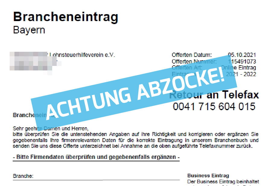 Achtung Branchenbuch-Abzocke – keinesfalls unterschreiben!