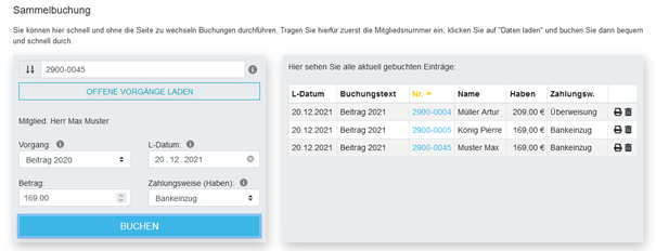 Neue Funktion: Sammelbuchung im WebPortal
