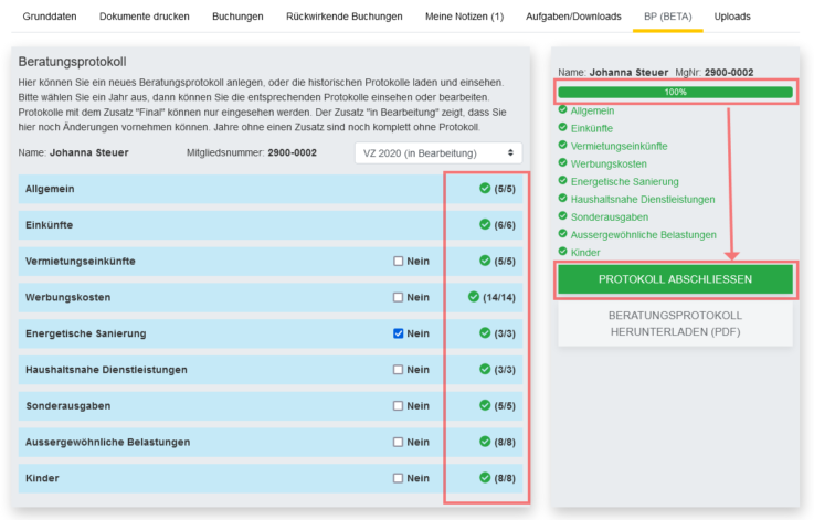 Protokoll abschließen