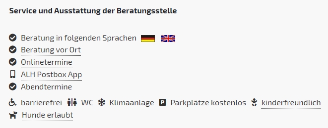 Service und Ausstattung der Beratungsstelle