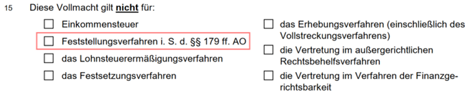 Vollmacht Feststellungsverfahren