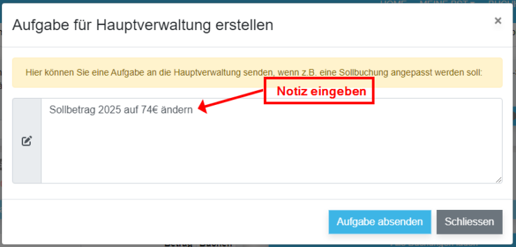 Sollbuchungen 2026 Notiz an HV